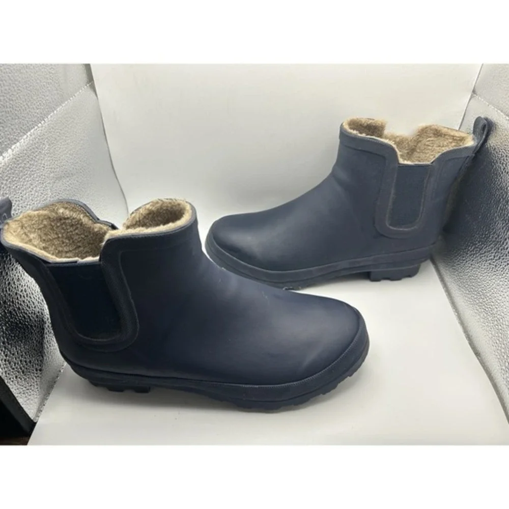 Serra Faux Fur Lined Rubber Boots‎ Navy Blue Women's SZ 10